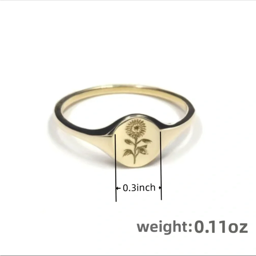 Gold Sunflower Engraved Minimalist Ring